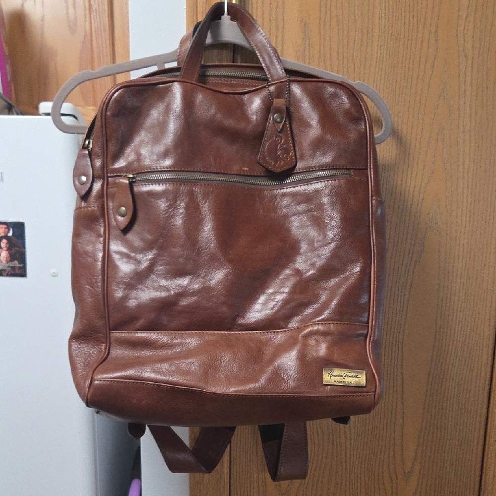 Unisex Brown Leather Backpack